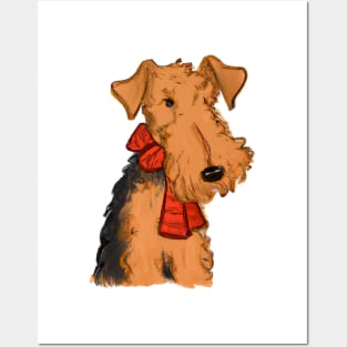 Cute Airedale Terrier Drawing Posters and Art